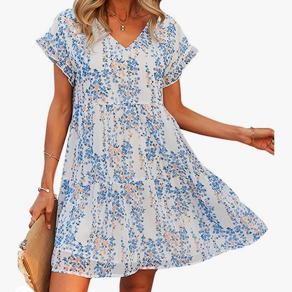 Floral ruffle sleeve swing dress - Picture 1 of 5